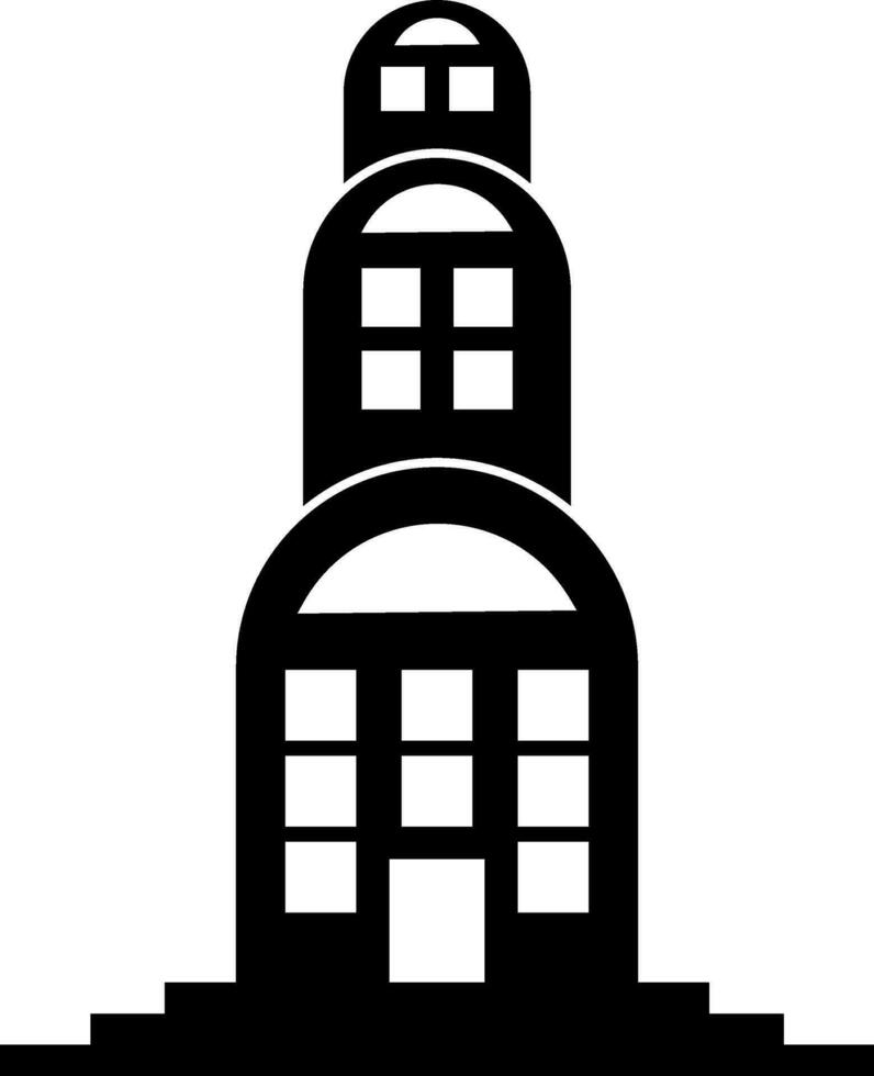Black and white building in flat style. vector