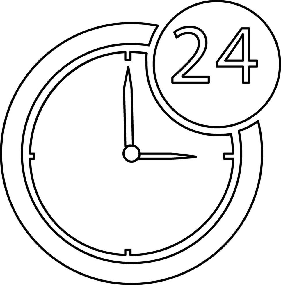 Black line art illustration of a 24 hour in clock. vector