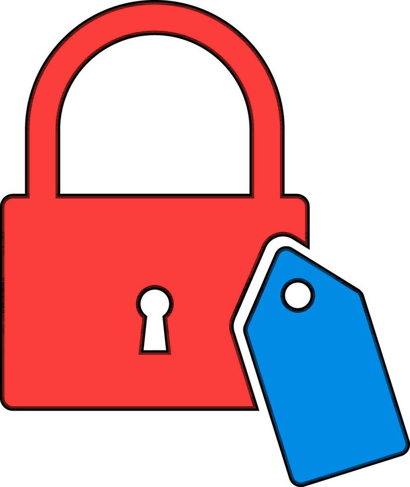 Icon of tag or label with lock in flat style. vector