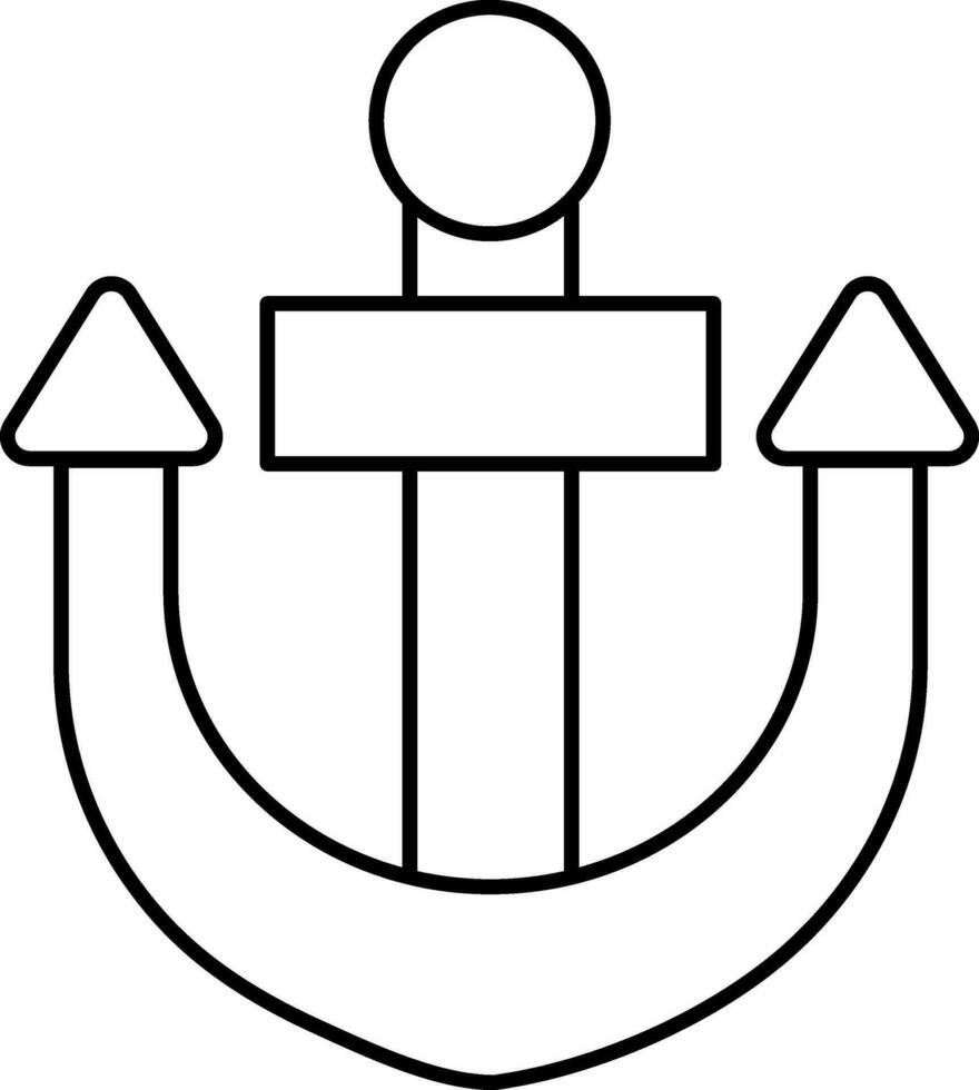 Black line art illustration of a anchor. vector