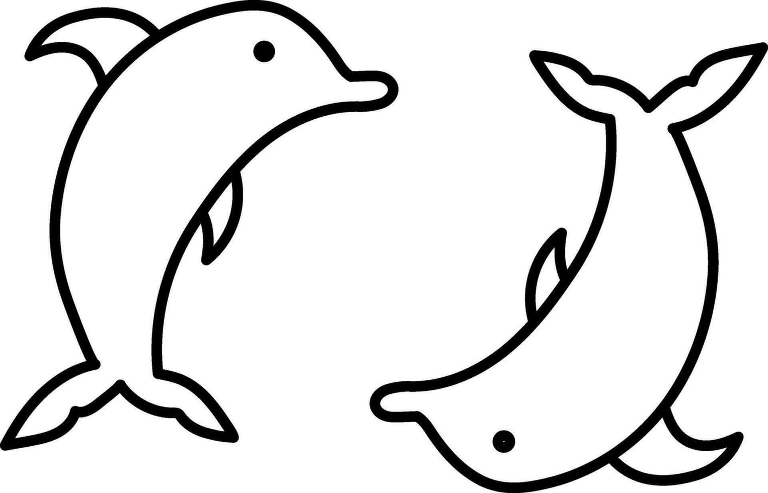 Character of dolphin in black line art illustration. vector