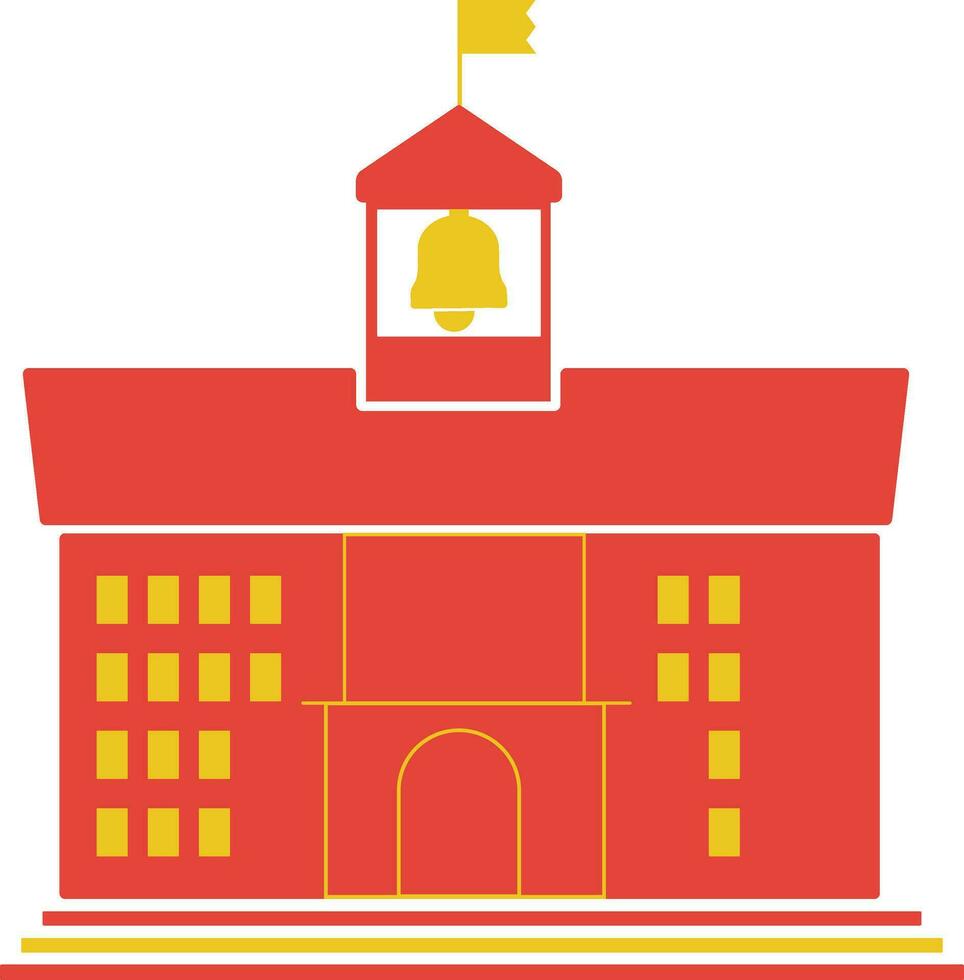Yellow and orange school building with flag. vector