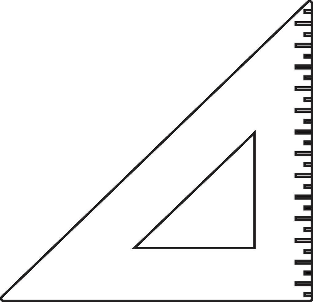 Triangular ruler in black line art. vector