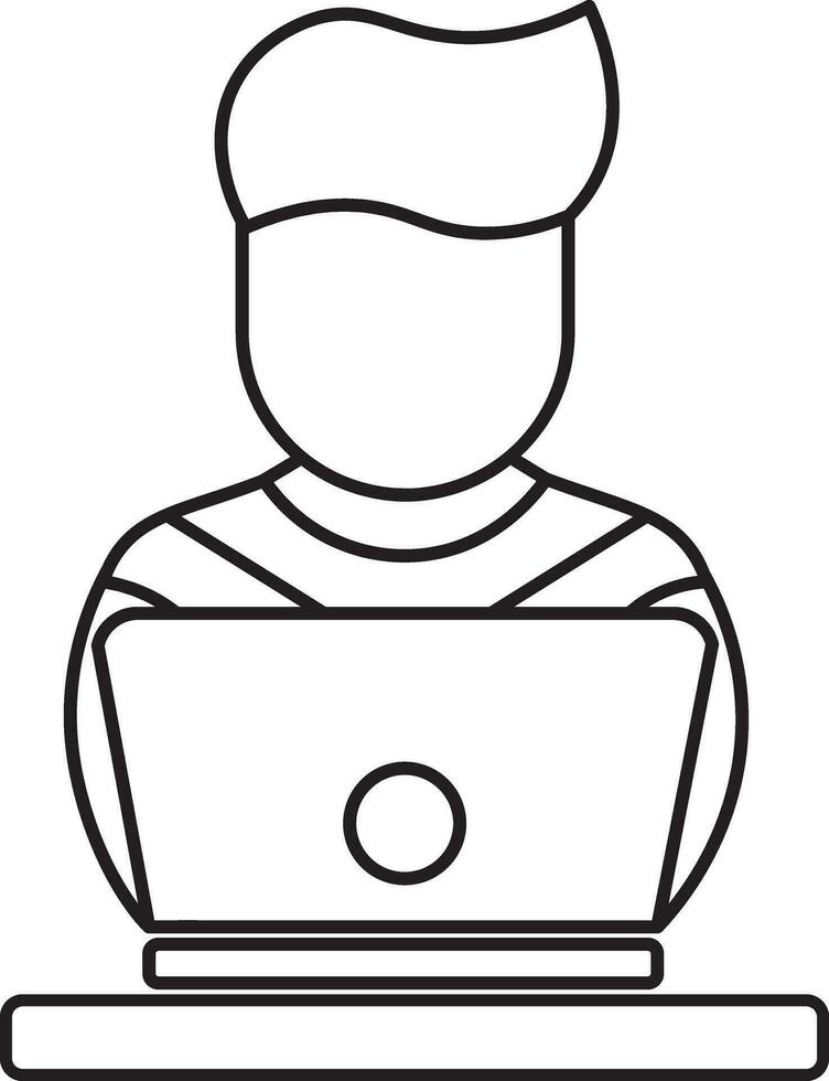 Faceless man icon working on laptop. vector