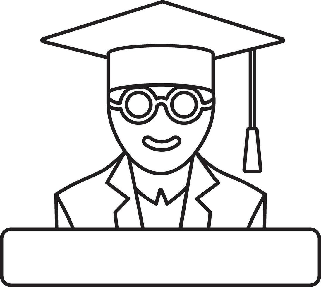 Character of graduate student giving a speech in storke style. vector