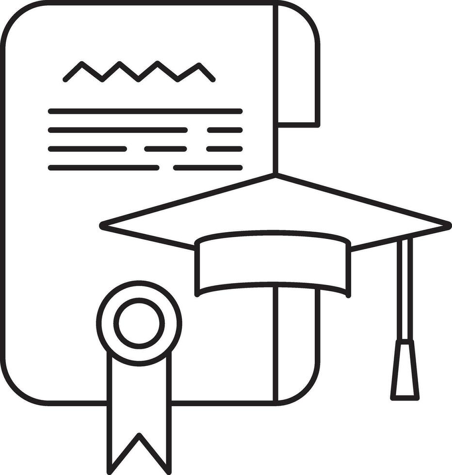 Graduation cap and open diploma scroll icon. vector