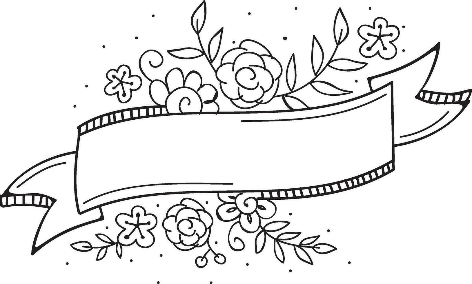 Hand drawn floral with ribbon. vector