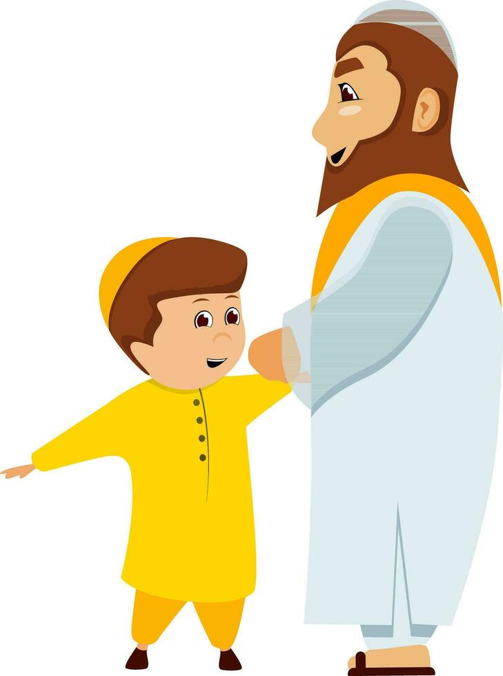 dibujos animados personaje de musulmán padre y hijo. vector