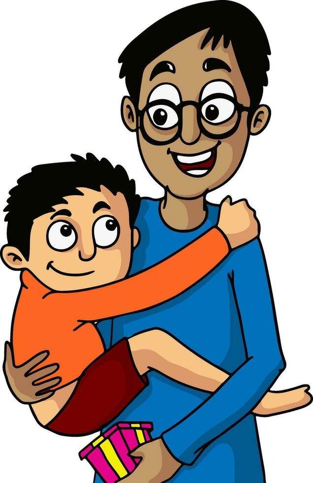 Illustration of cute little boy on his father's lap. vector