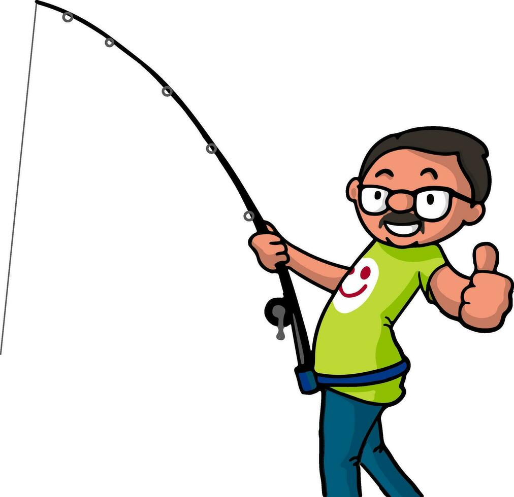 Character of a man with fishing rod. vector