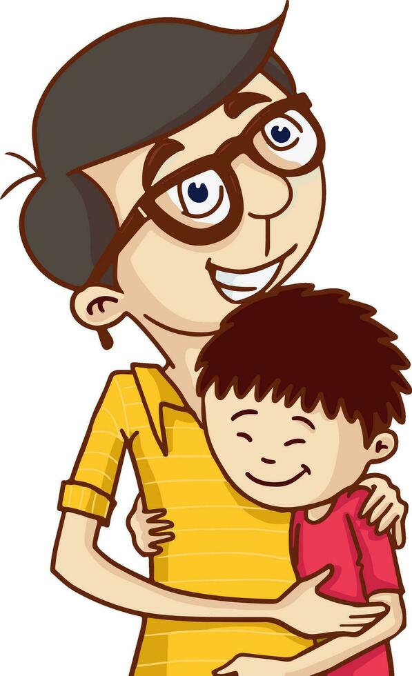 Character of father hugging his cute son. vector
