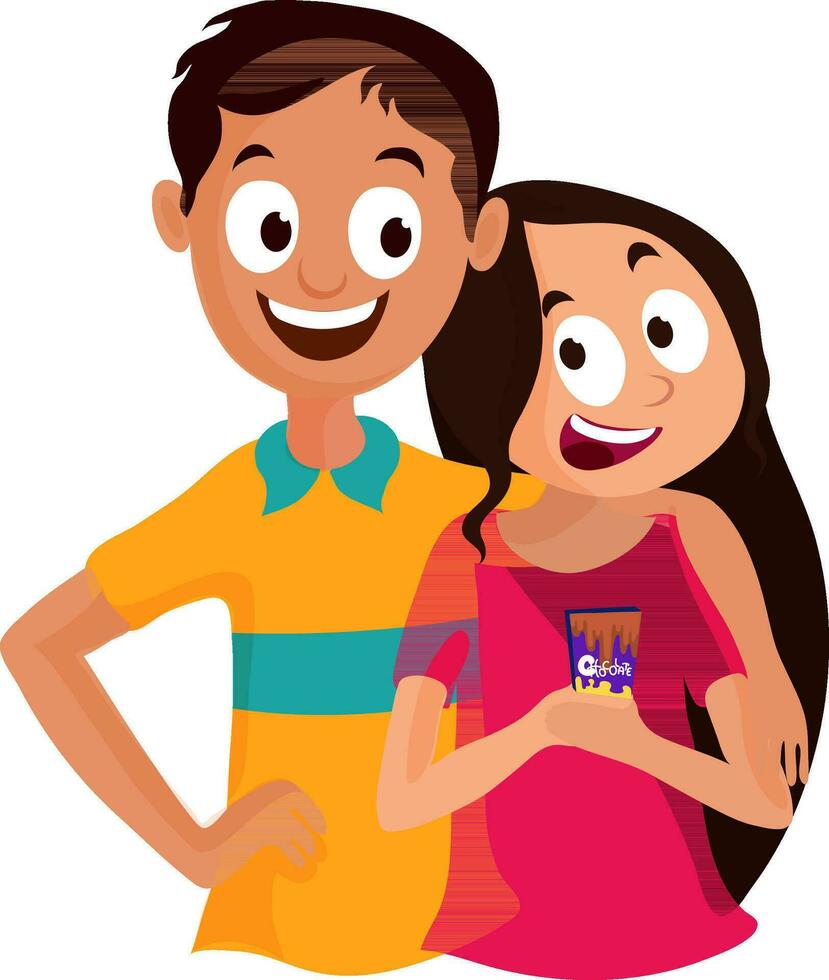 Illustration of happy boy and girl. vector