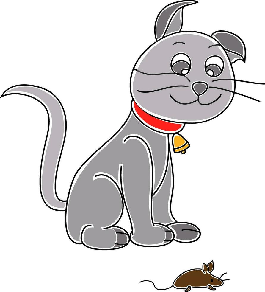 Cute cat looking at mouse. vector