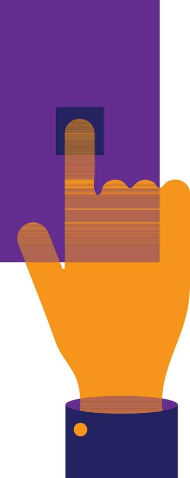 Orange hand pressing purple button. vector