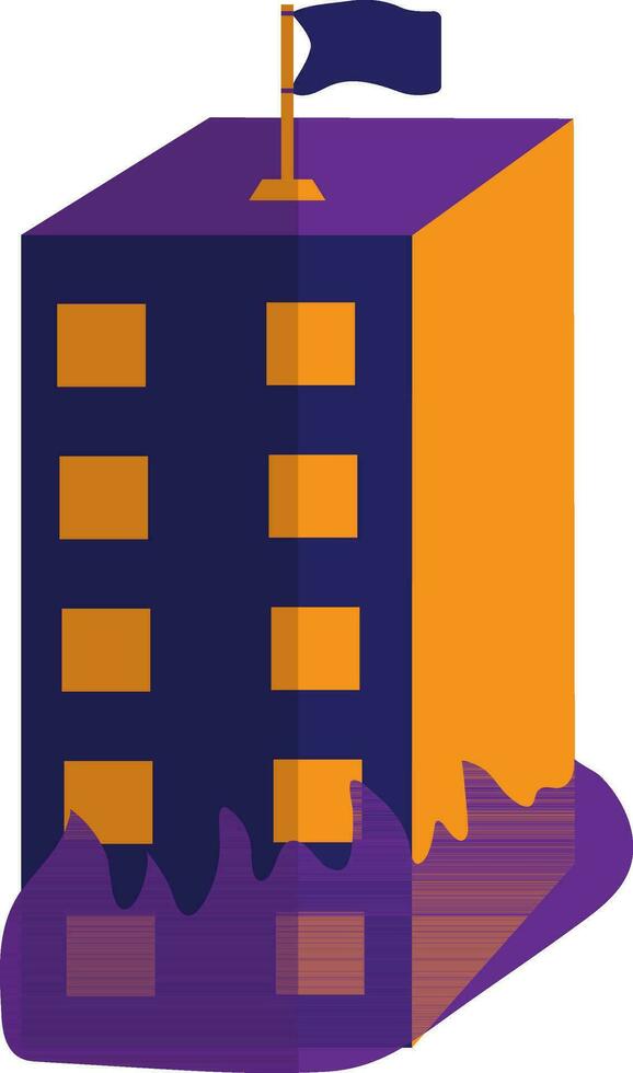 Blue flag on purple and orange burning building. vector