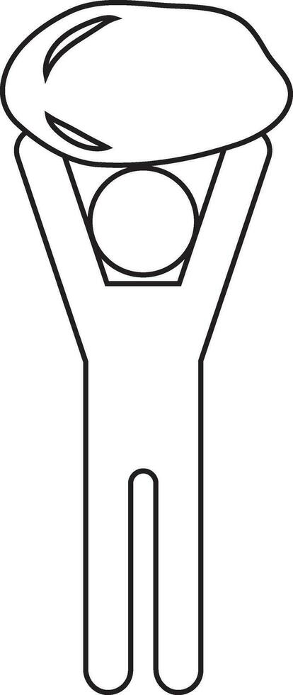 Character of faceless man lifting stone in black line art. vector