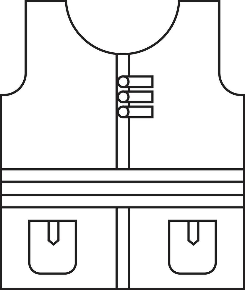 Flat style safety vest in black line art. vector