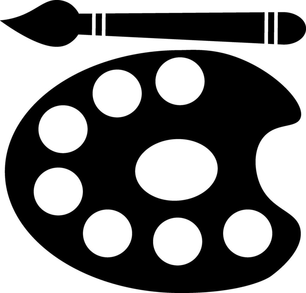 Black and White painting plate with brush. Glyph icon or symbol. vector