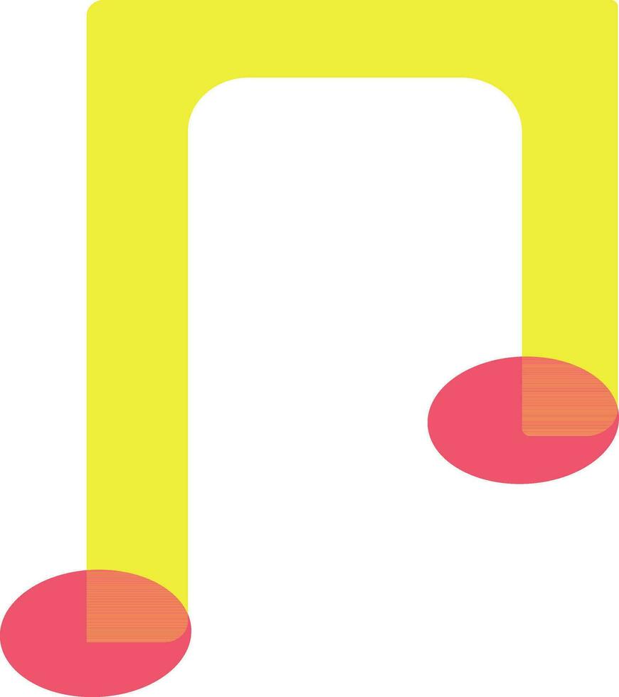 Yellow and pink music note in flat style. vector