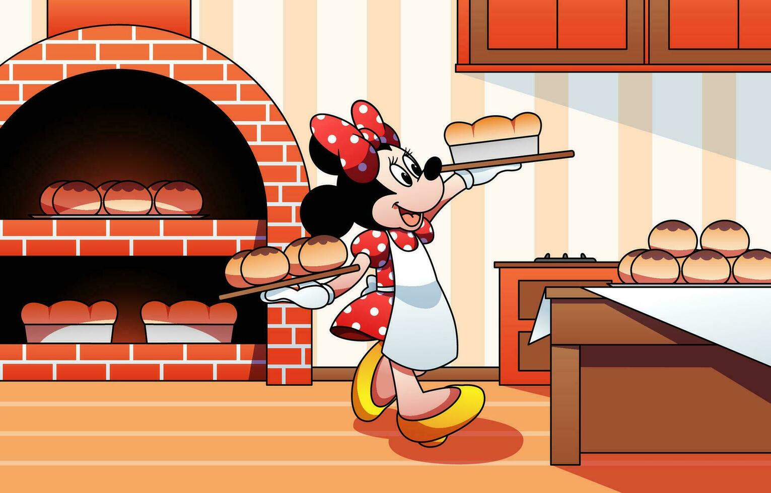 Lady Mouse Baking Bread Background vector