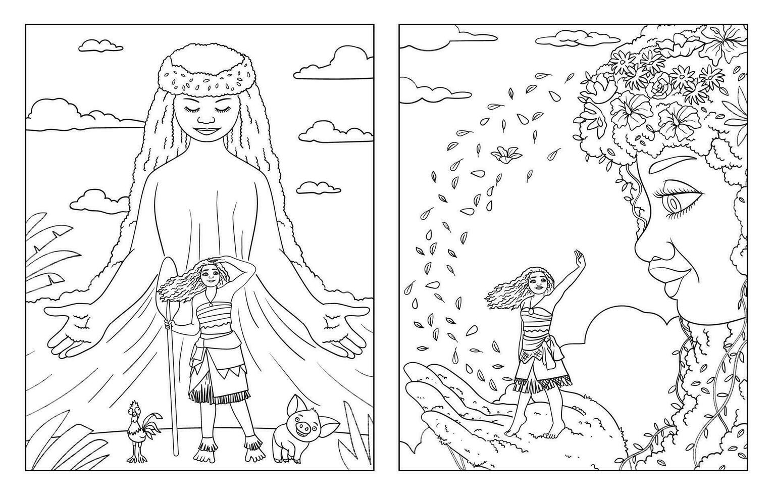 Beach Girl with Mother of Earth Coloring Book vector