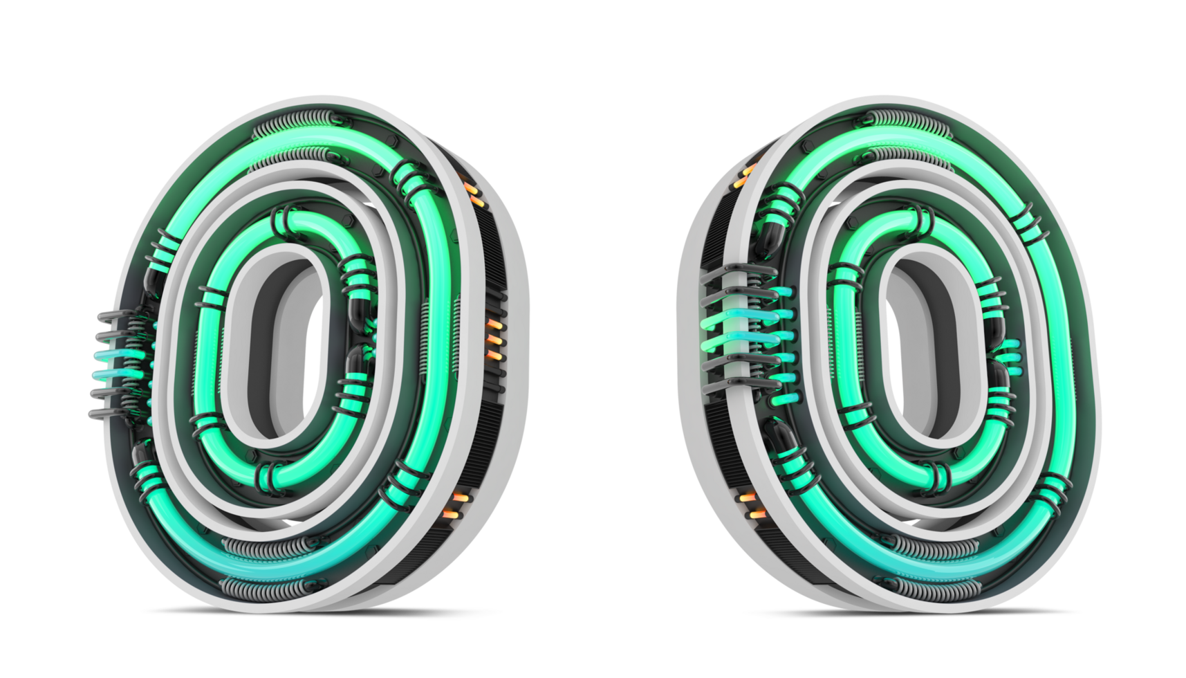 3D Number with green neon light effect, 3d rendering png