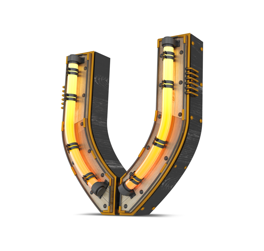 3D wooden alphabet with neon light effect, 3d rendering png