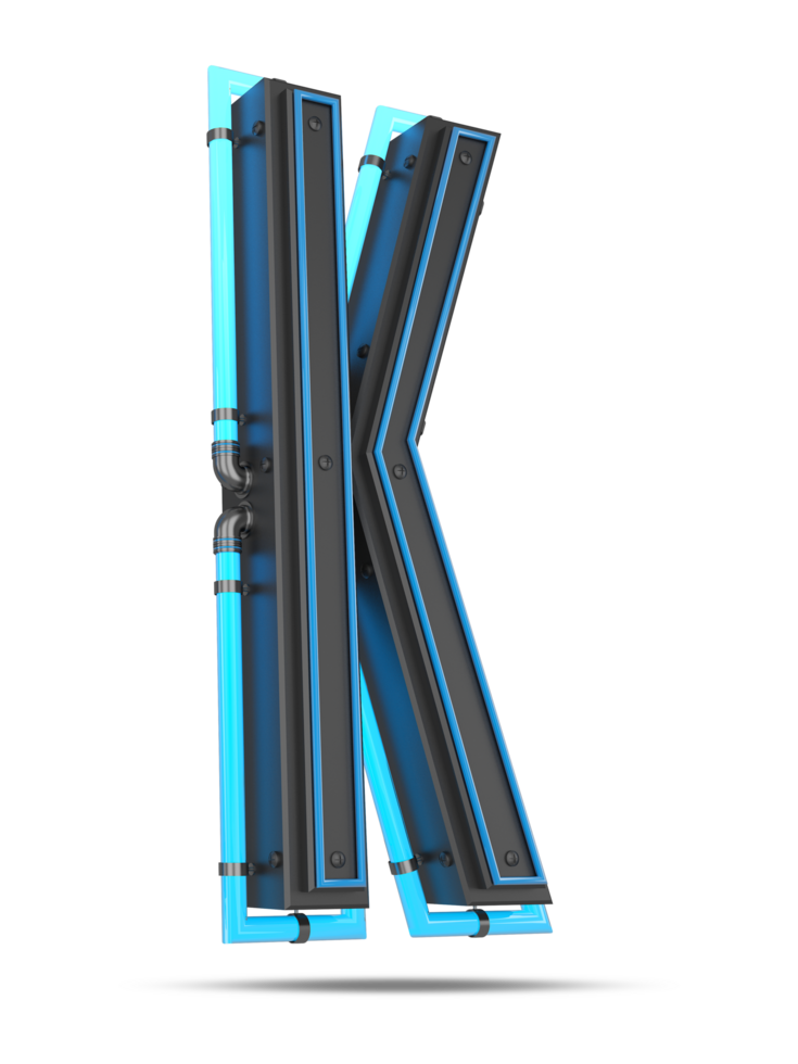 3D Alphabet with blue neon light effect, 3d rendering png