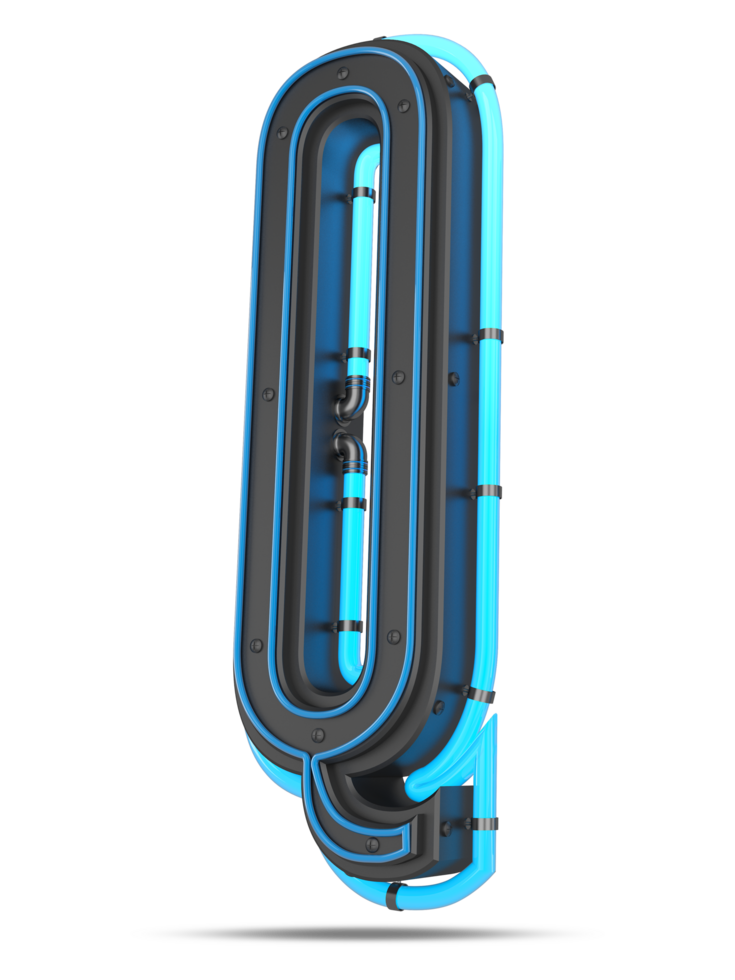 3D Alphabet with blue neon light effect, 3d rendering png