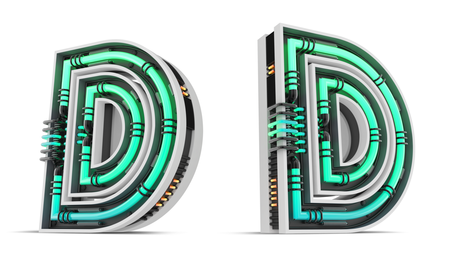 3D Alphabet with green neon light effect, 3d rendering png