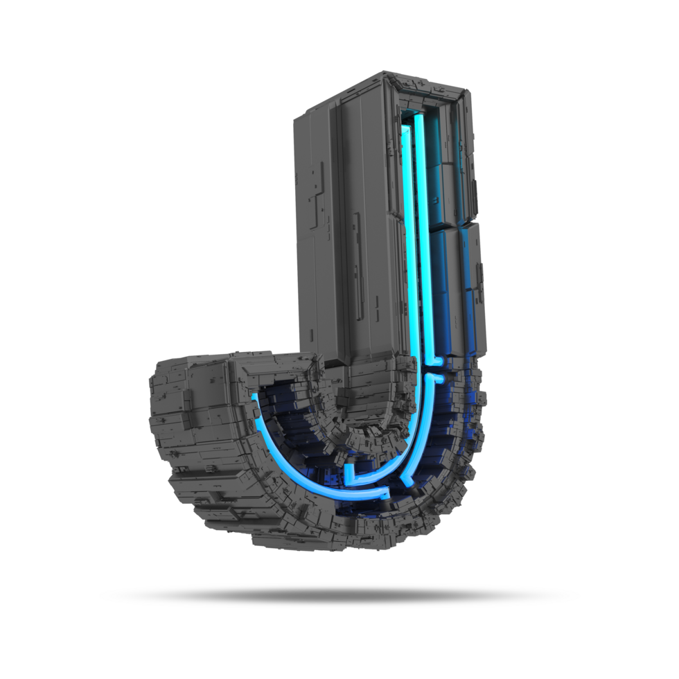 3d spaceship alphabet with neon light effect, 3d rendering png