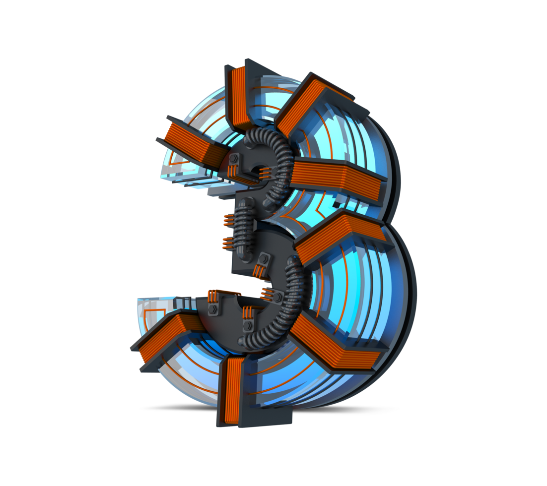 3D Number blue neon light with Copper wire, 3d rendering png