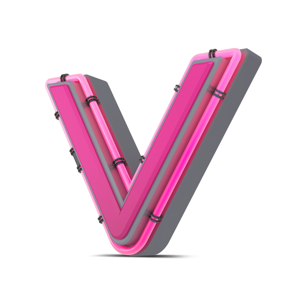 3D pink alphabet with neon light, 3d rendering png