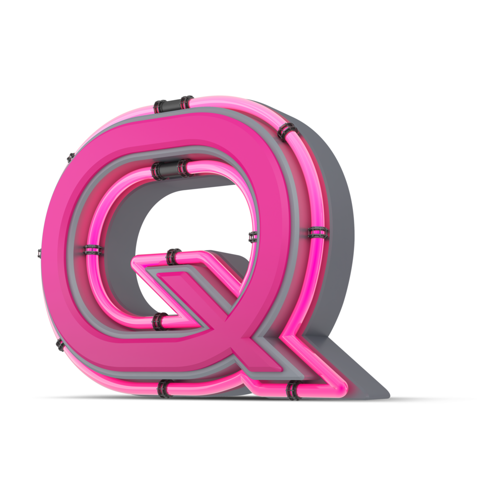 3D pink alphabet with neon light, 3d rendering png