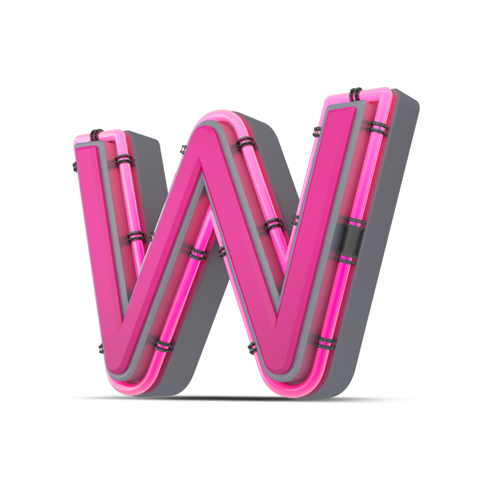 3D pink alphabet with neon light, 3d rendering png