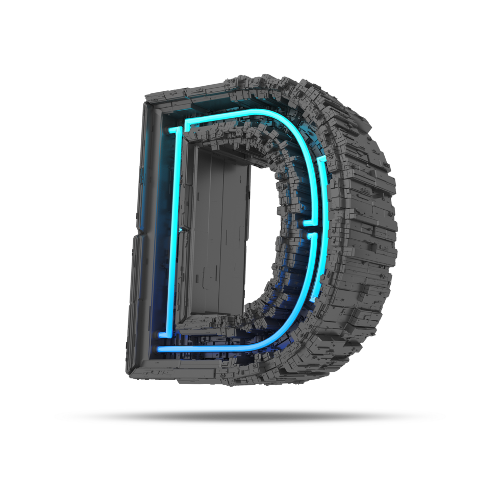 3d spaceship alphabet with neon light effect, 3d rendering png