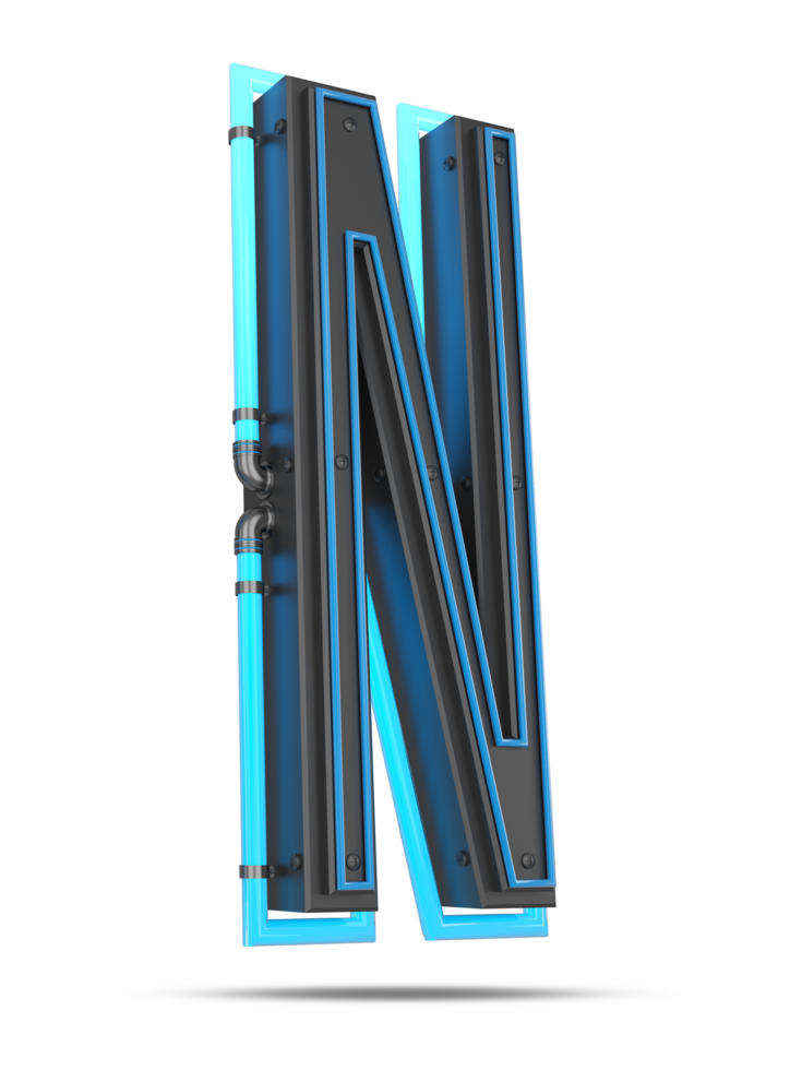 3D Alphabet with blue neon light effect, 3d rendering png
