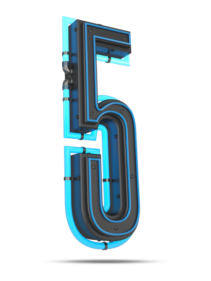 3D Number with blue neon light effect, 3d rendering png