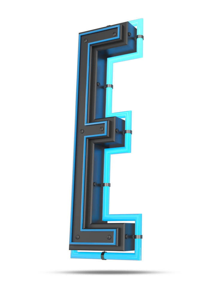 3D Alphabet with blue neon light effect, 3d rendering png