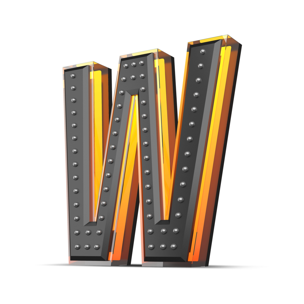 3D alphabet with pin decoration and neon light effect, 3d rendering png