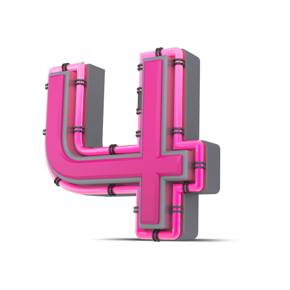 3D pink number with neon light, 3d rendering png