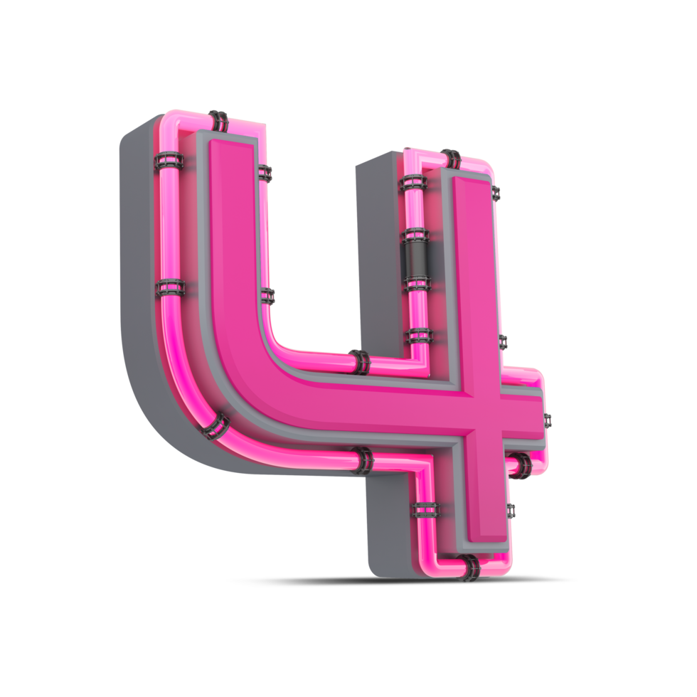 3D pink number with neon light, 3d rendering png