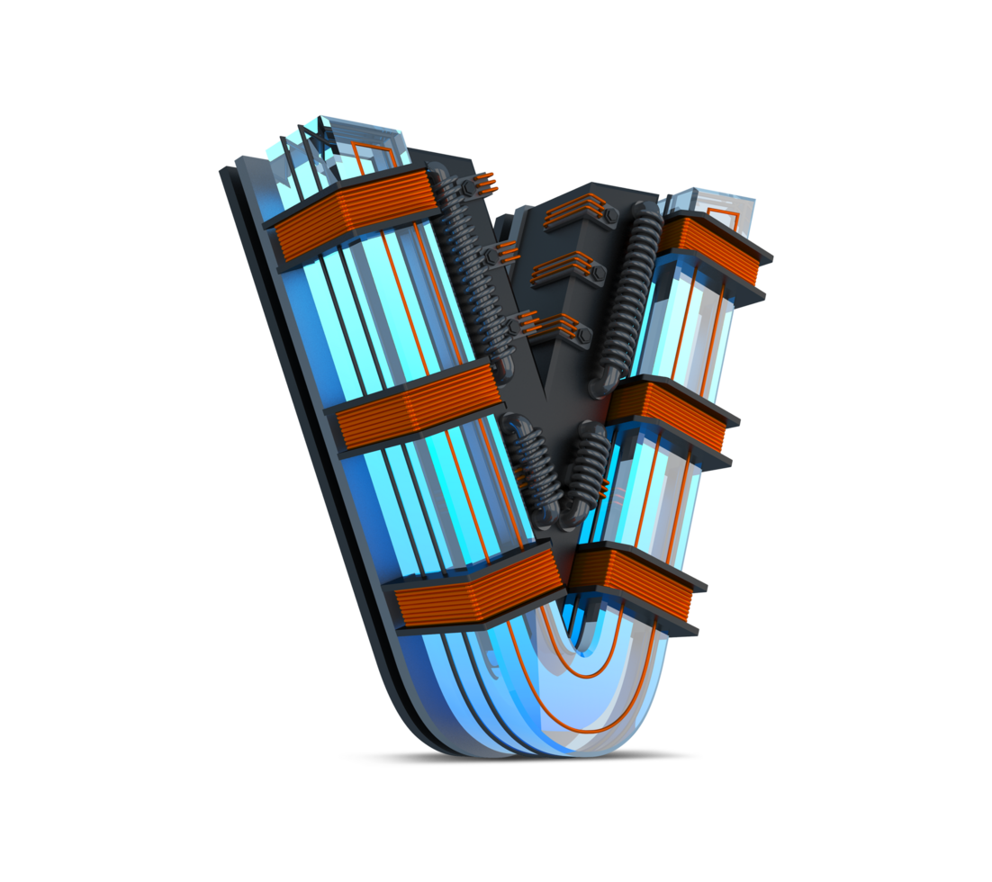3D Alphabet blue neon light with Copper wire, 3d rendering png
