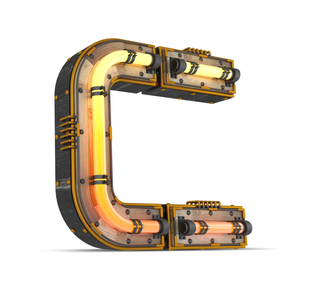 3D wooden alphabet with neon light effect, 3d rendering png