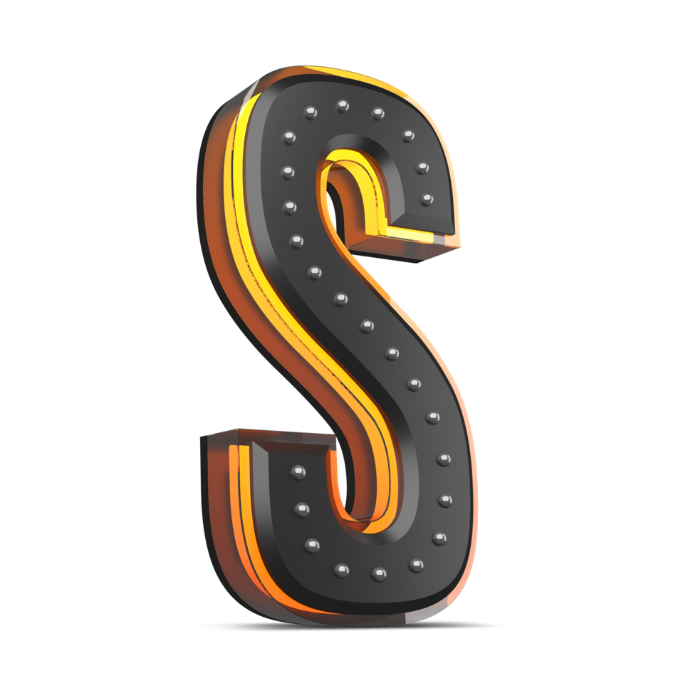 3D alphabet with pin decoration and neon light effect, 3d rendering png