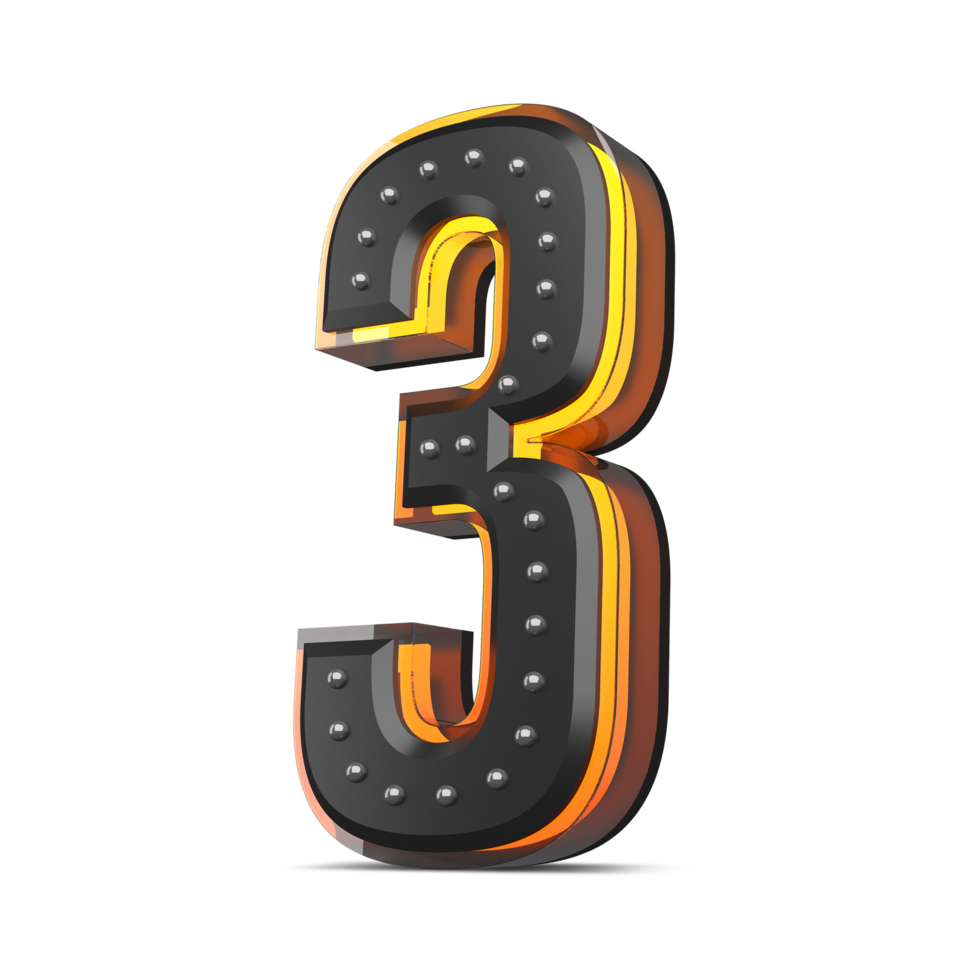 3D number with pin decoration and neon light effect, 3d rendering png