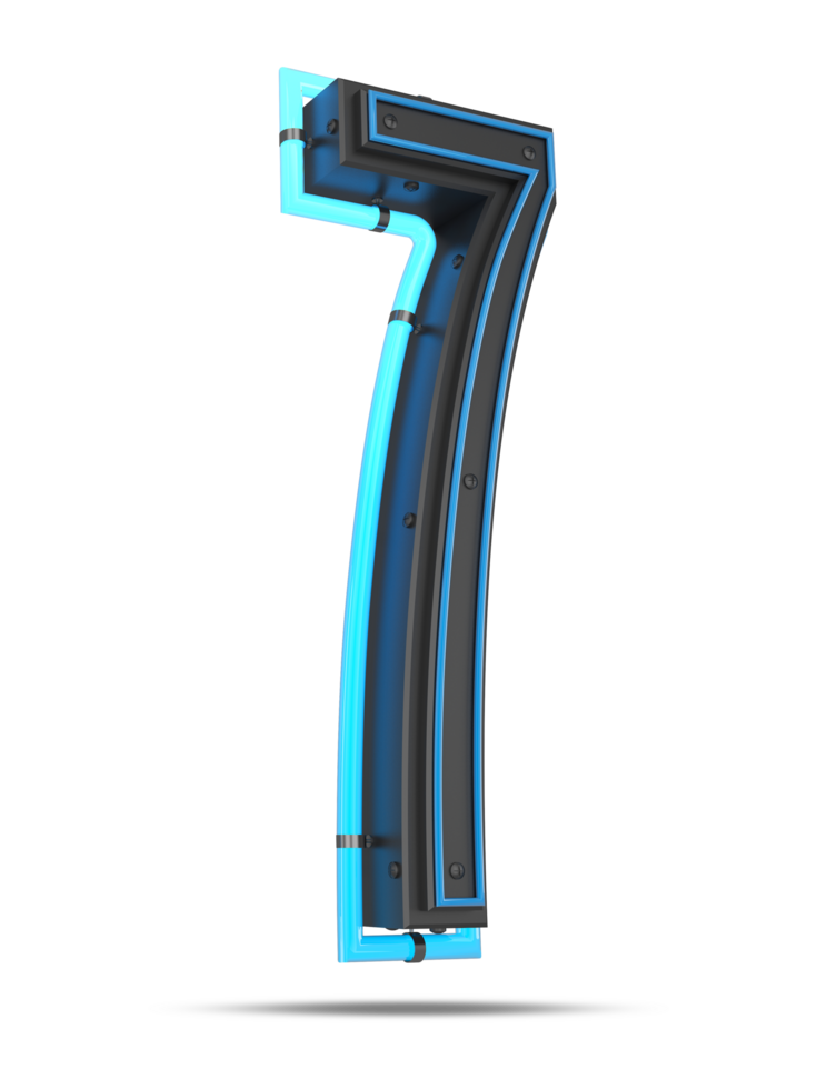 3D Number with blue neon light effect, 3d rendering png