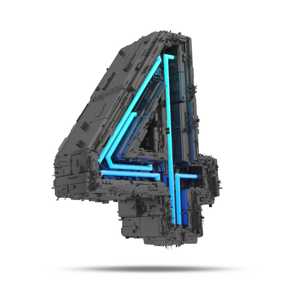 3d spaceship number with neon light effect, 3d rendering png