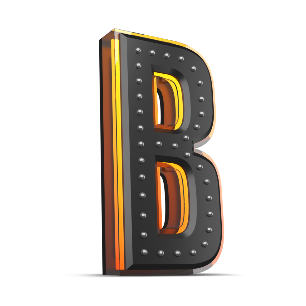 3D alphabet with pin decoration and neon light effect, 3d rendering png