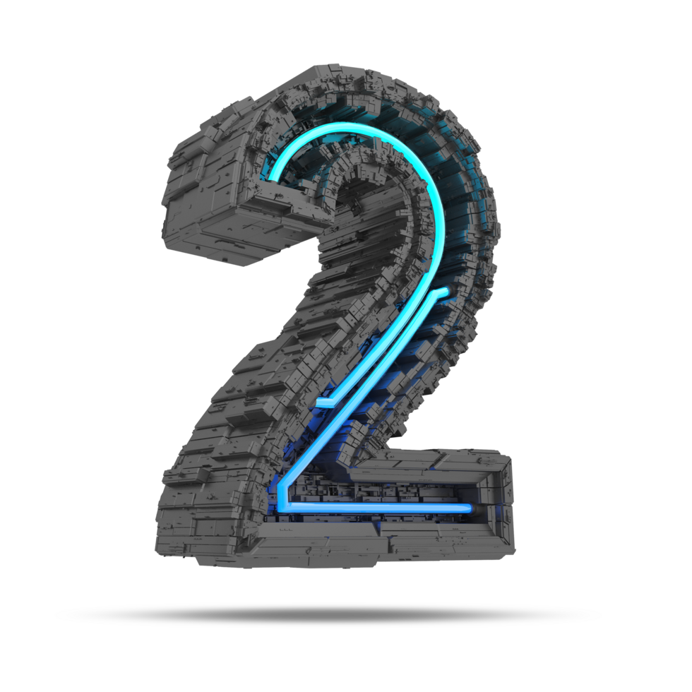 3d spaceship number with neon light effect, 3d rendering png